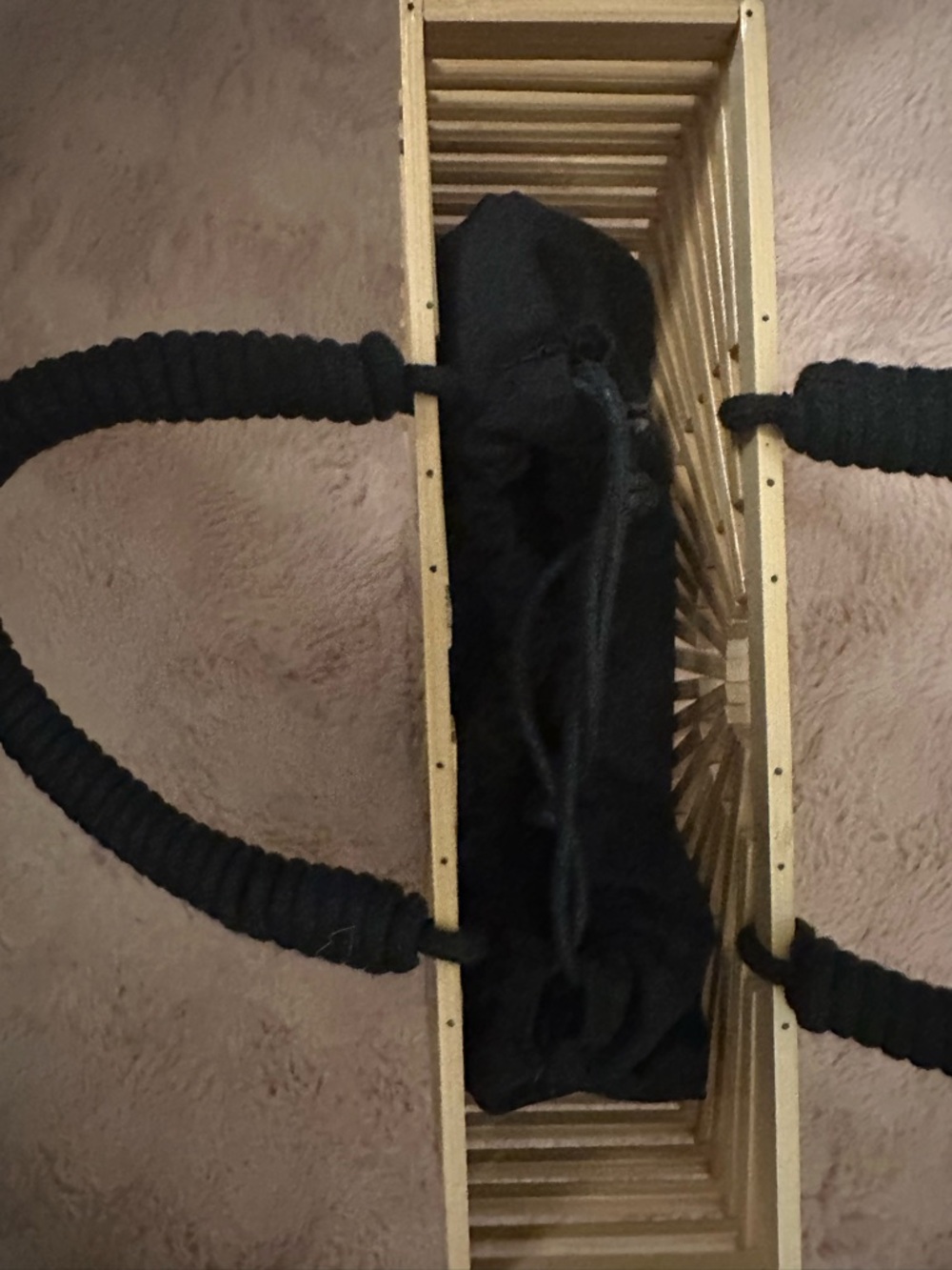 Small Semi-Circle Bamboo Tote with Black Woven Handle and Inside Purse - Picture 3 of 7